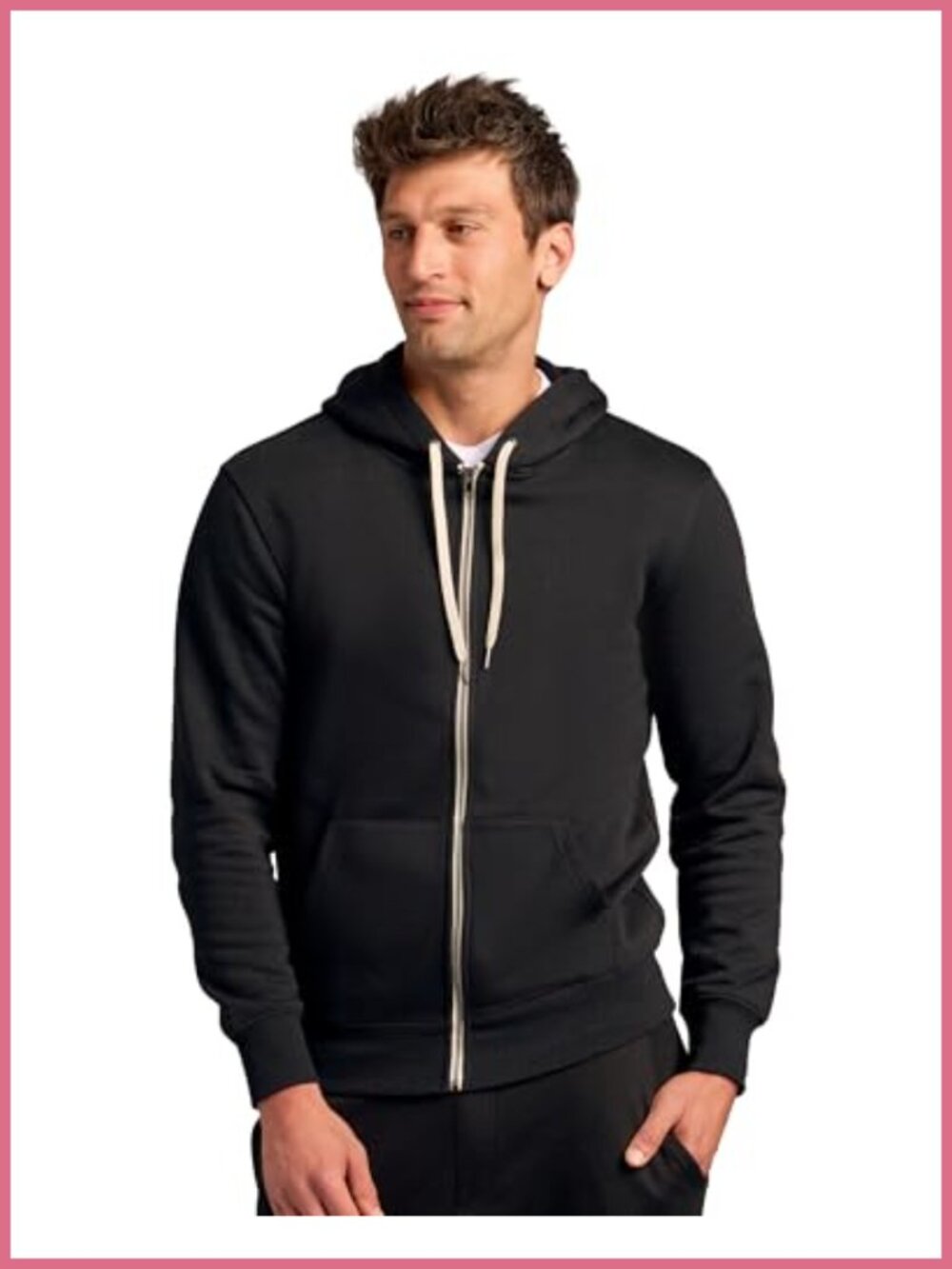 Men's Zip-Up Hoodie Athletic Fit Soft Terry Waffle Knit Pullover